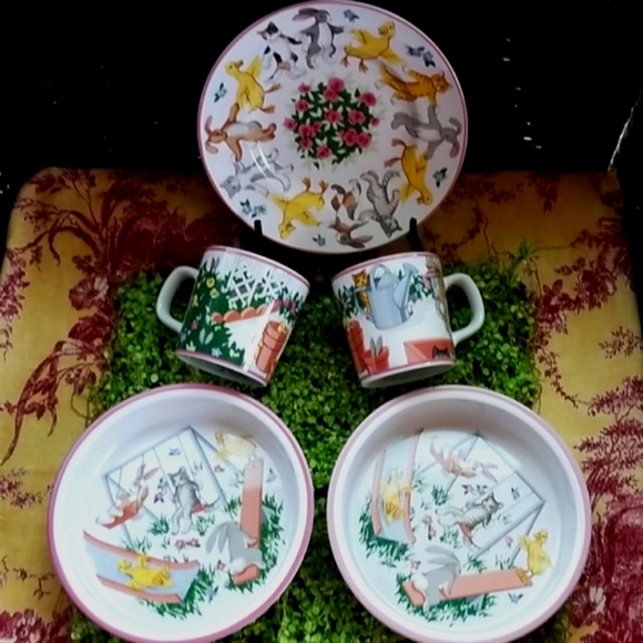 Vtg TIFFANY & Co. 1992 Animals GENDER Neutral Dishes PLAYGROUND 5 PC Set MINT EC - Picture 14 of 14